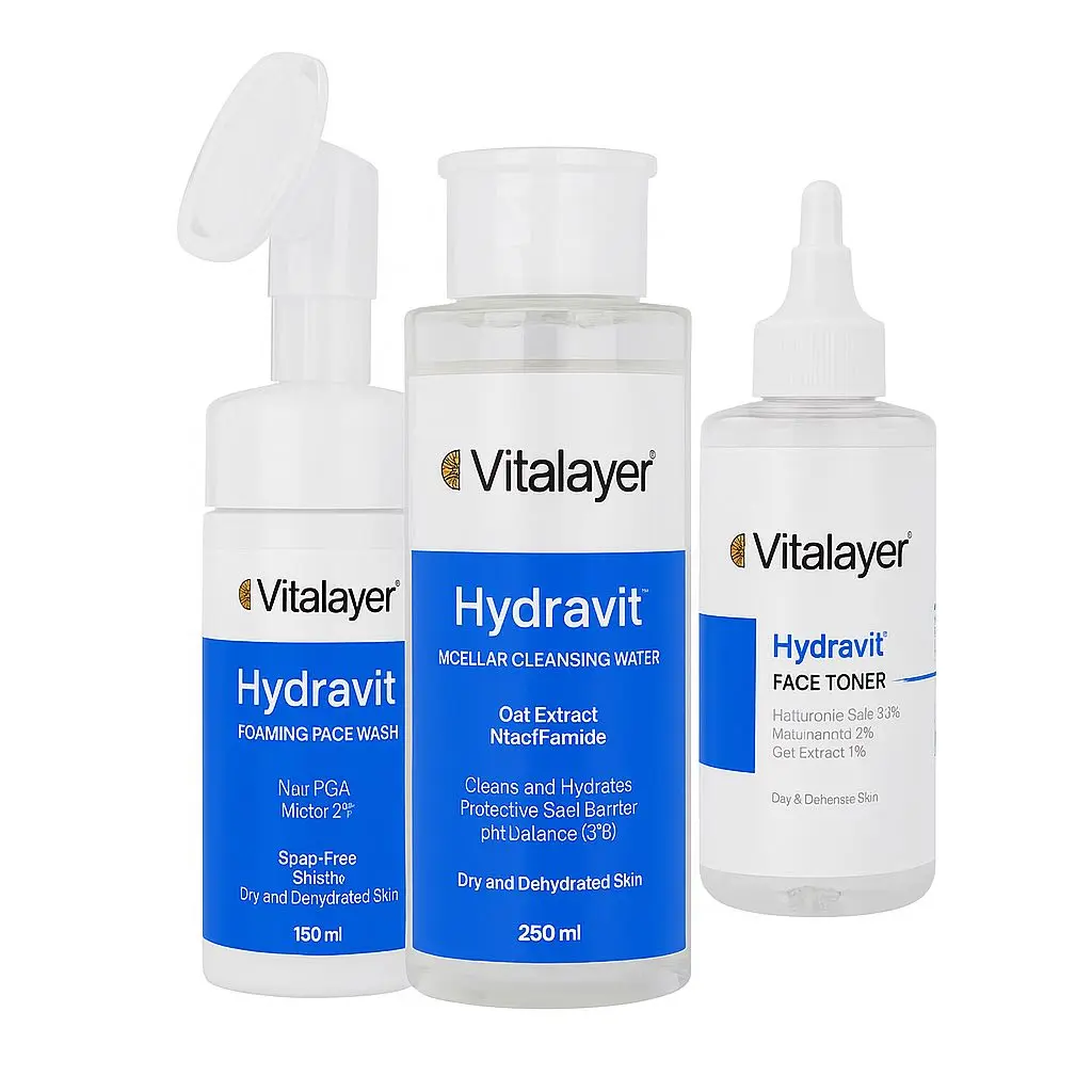 پکیج ویتالایر (۱۰% تخفیف) فوم شستشو، میسلار واتر و تونر Hydravit سری آبی