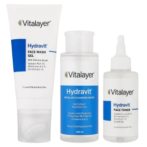 پکیج ویتالایر (۱۰% تخفیف) ژل شستشو، میسلار واتر و تونر Hydravit سری آبی