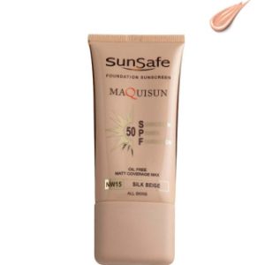 ضد آفتاب کرم پودری SPF50 مکیسان سان سیف - بژ ابریشمی