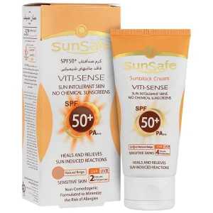 کرم ضد آفتاب فاقد جاذب های شیمیایی SPF50 سان سیف - بژ طبیعی